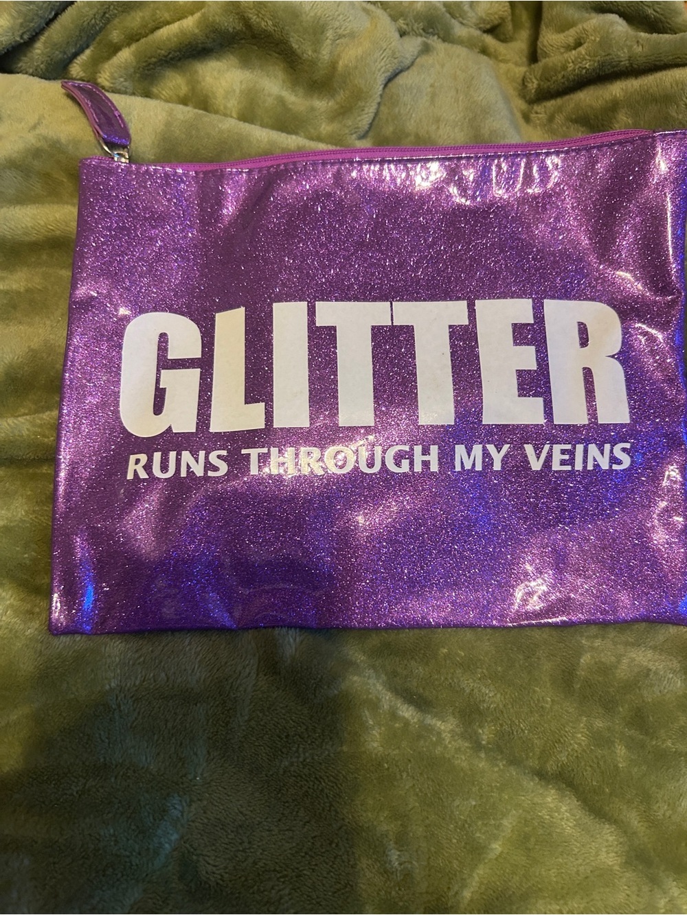 GLITTER Runs Through My Veins Purple Glitter Pouch